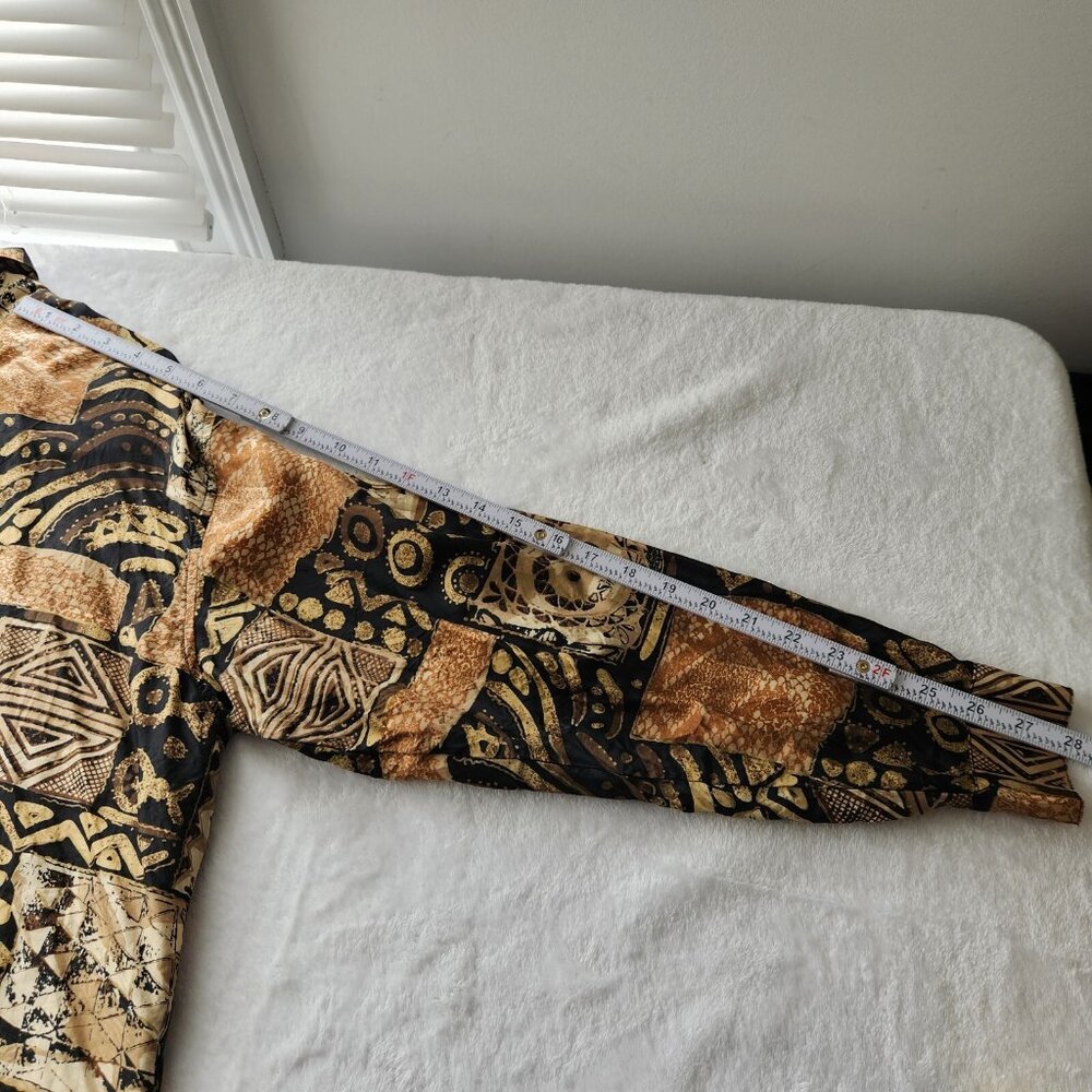 Vintage Gold Silk Blouse Medium Tribal Print Funky Multi Silk Ncounters 80s 90s - Picture 12 of 14